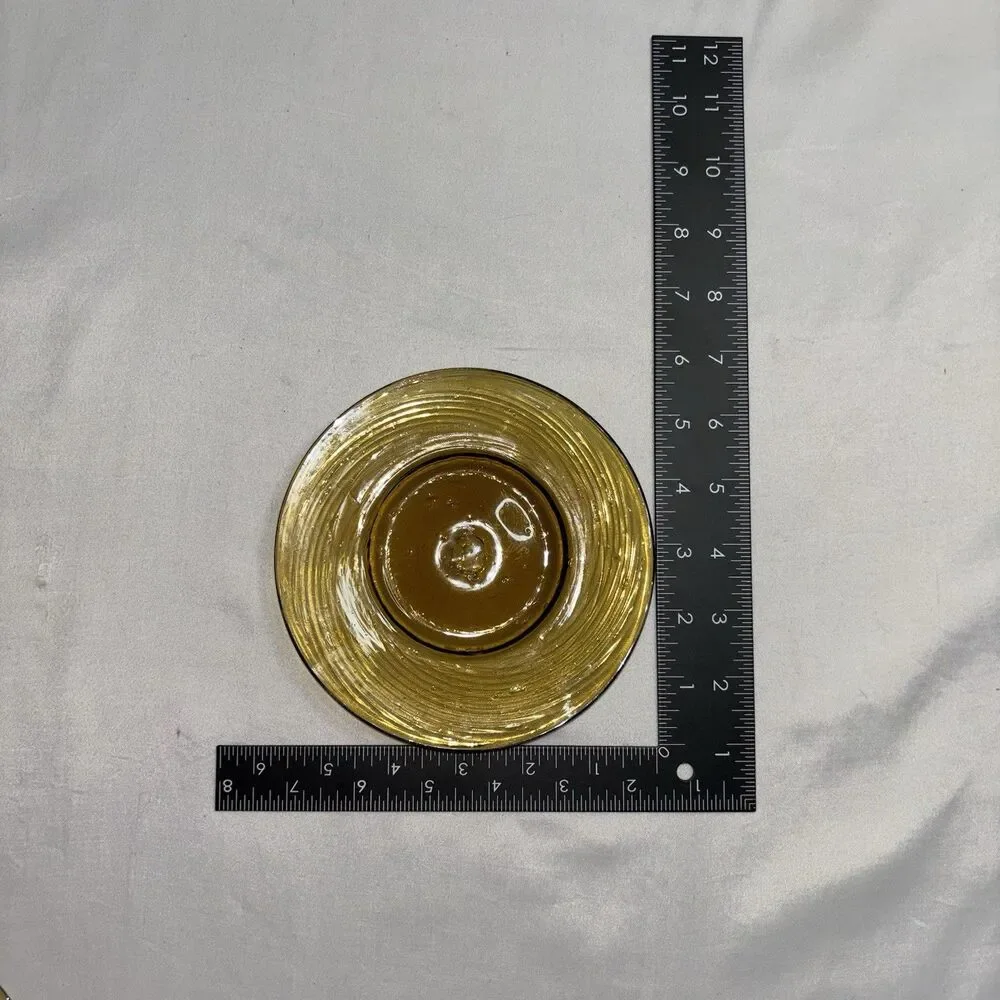 Amber Glass Salad Dessert Plates Swirled Pattern Mid Century Vintage 6” Lot Of 4